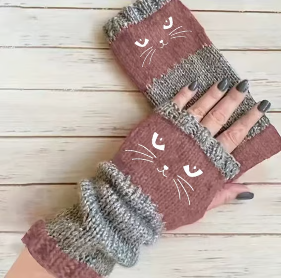 🎁Laatste dag van de aanbieding 49% KORTING🐱 Leuke gebreide kattenhandschoenen voor dames – voor warme handen en vrije vingers🧶