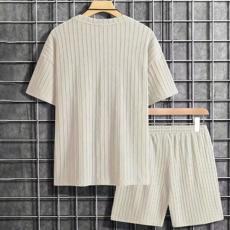 Zomerse 2-delige set voor heren – T-shirt met verlaagde schouders en korte broek met trekkoord