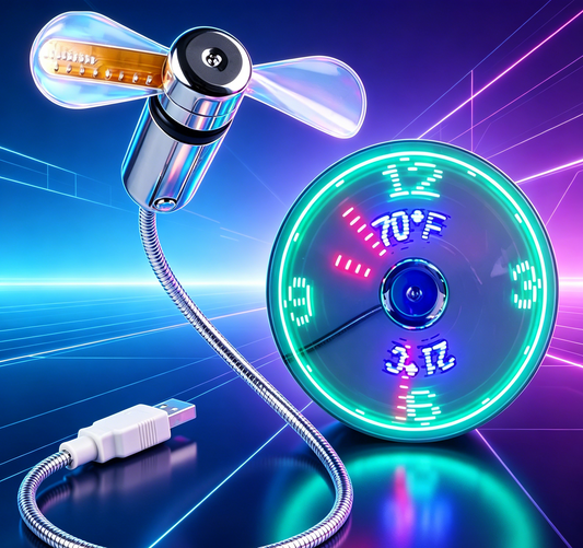 🔥Aanbieding 2026: 50% korting🔥 USB-ventilator met LED-klokverlichting