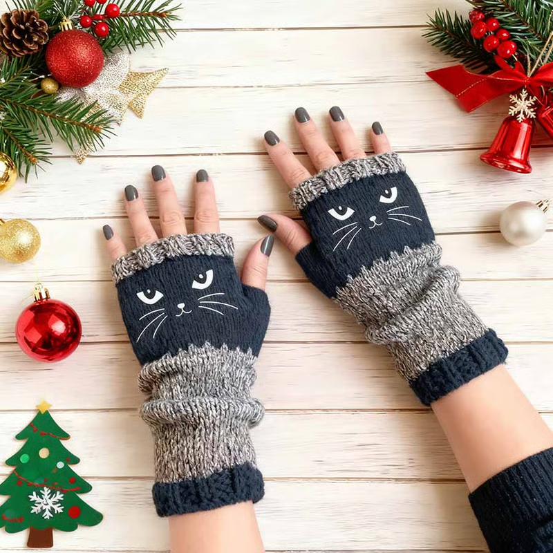 🎁Laatste dag van de aanbieding 49% KORTING🐱 Leuke gebreide kattenhandschoenen voor dames – voor warme handen en vrije vingers🧶