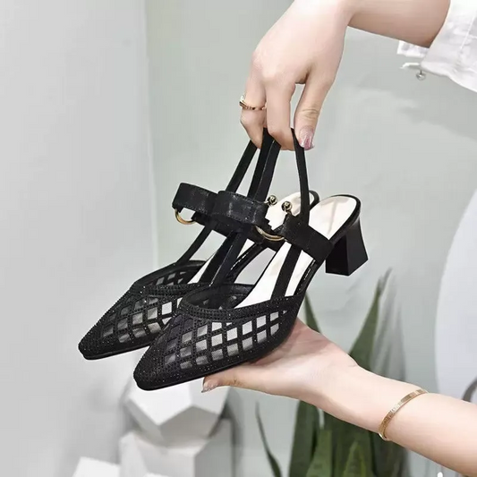 Glittering Rhinestone Block Heel Sandals