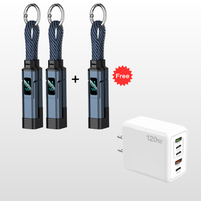 🔌 4-in-1 Oplaadkabel met Digitaal Display & Sleutelhanger – Snelladen, Knikbestendig & Compact