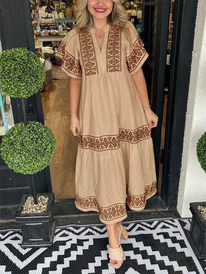 Bohemian maxi-jurk met V-hals voor dames