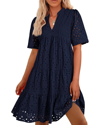 ⏰2025 Hot Sale - Damen Elegante Hollow Out Spitze Rüsche Casual Mini Kleider