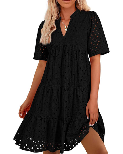 ⏰2025 Hot Sale - Damen Elegante Hollow Out Spitze Rüsche Casual Mini Kleider