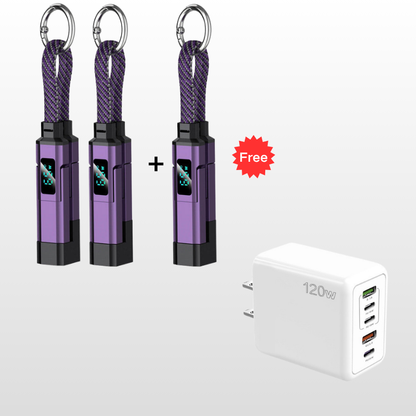 🔌 4-in-1 Oplaadkabel met Digitaal Display & Sleutelhanger – Snelladen, Knikbestendig & Compact