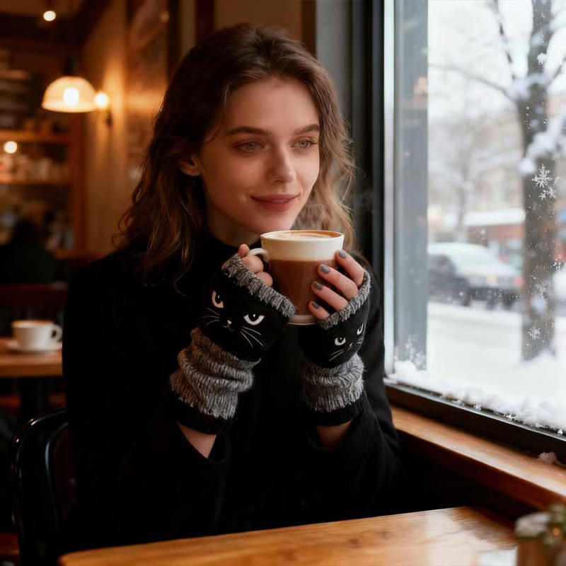 🎁Laatste dag van de aanbieding 49% KORTING🐱 Leuke gebreide kattenhandschoenen voor dames – voor warme handen en vrije vingers🧶