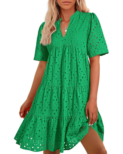 ⏰2025 Hot Sale - Damen Elegante Hollow Out Spitze Rüsche Casual Mini Kleider