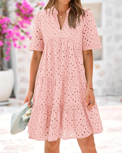 ⏰2025 Hot Sale - Damen Elegante Hollow Out Spitze Rüsche Casual Mini Kleider