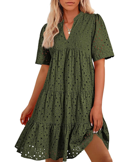 ⏰2025 Hot Sale - Damen Elegante Hollow Out Spitze Rüsche Casual Mini Kleider