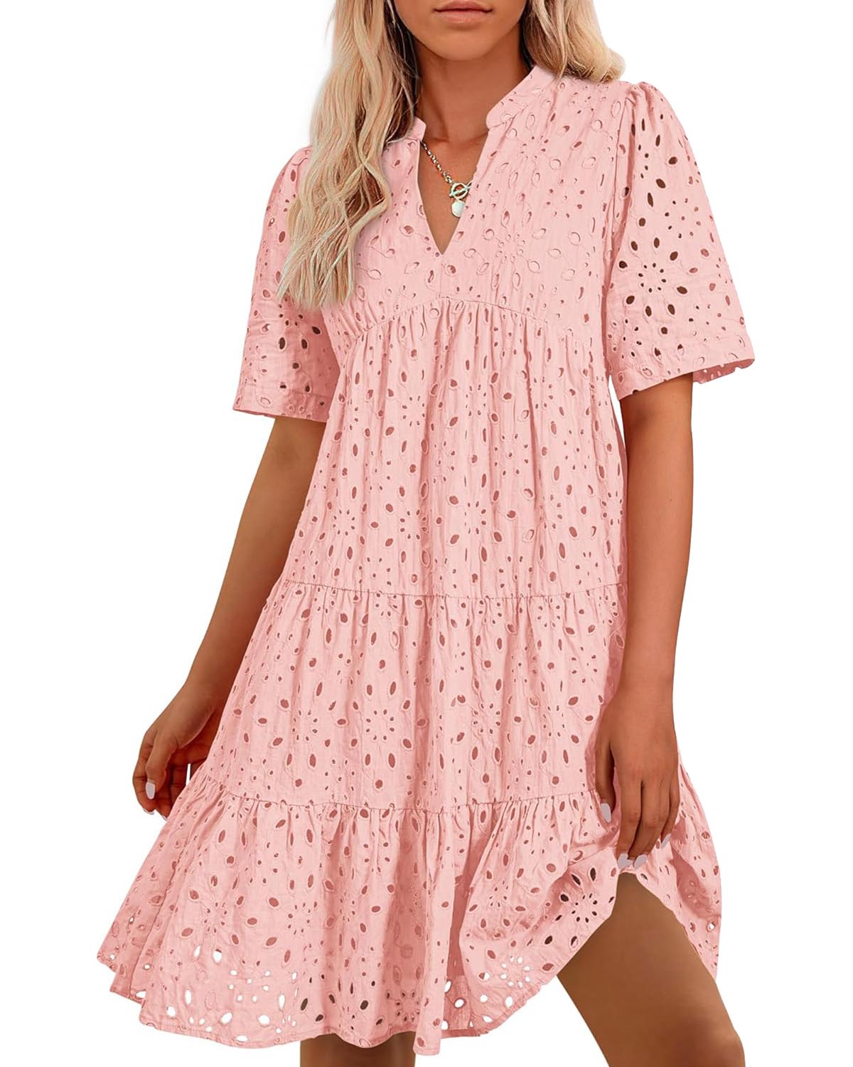 ⏰2025 Hot Sale - Damen Elegante Hollow Out Spitze Rüsche Casual Mini Kleider