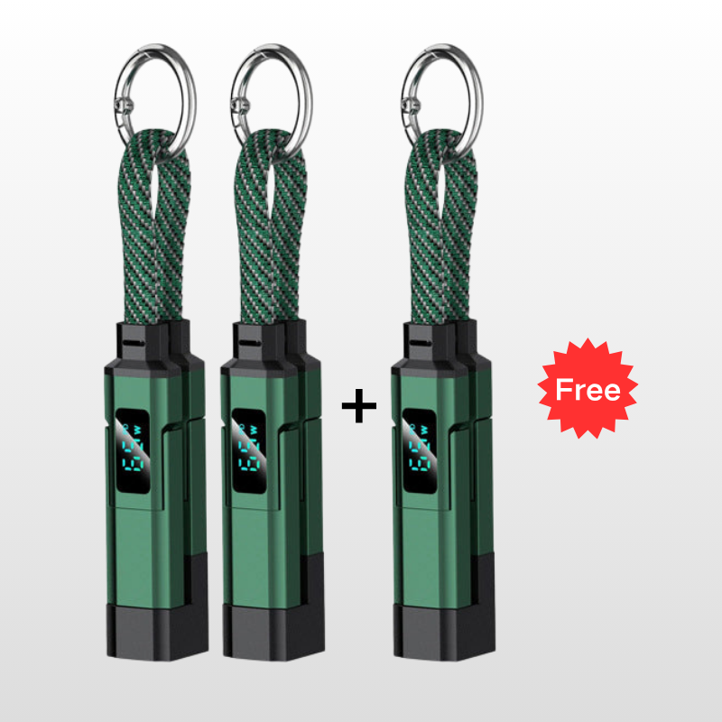 🔌 4-in-1 Oplaadkabel met Digitaal Display & Sleutelhanger – Snelladen, Knikbestendig & Compact