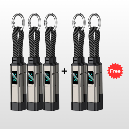 🔌 4-in-1 Oplaadkabel met Digitaal Display & Sleutelhanger – Snelladen, Knikbestendig & Compact