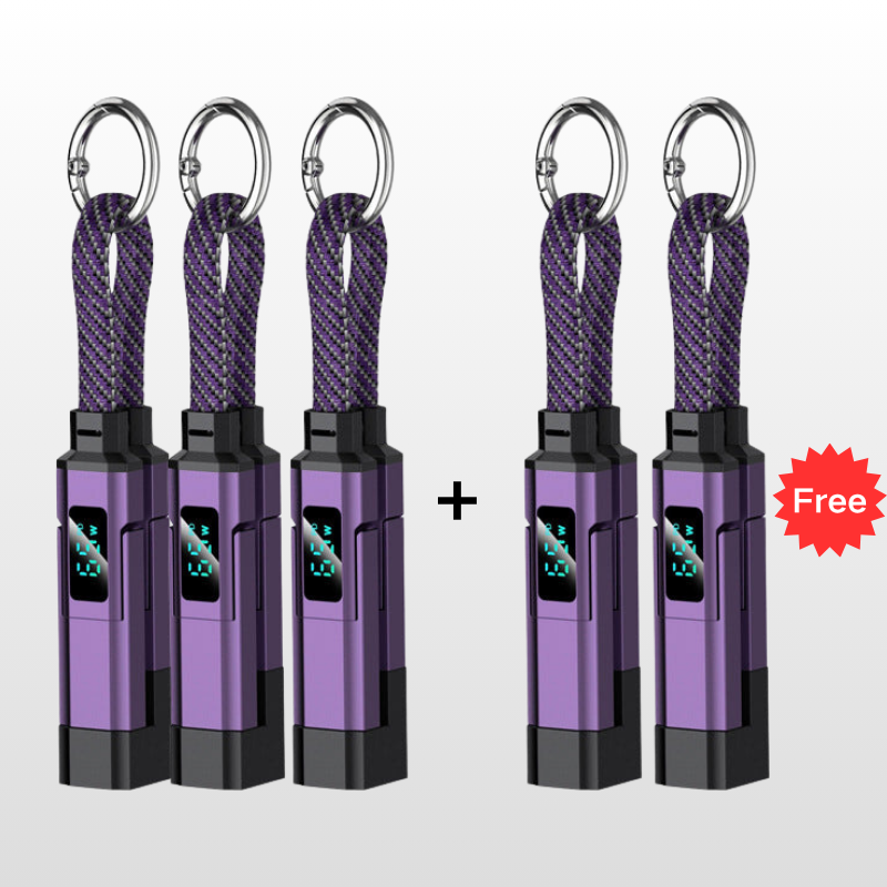 🔌 4-in-1 Oplaadkabel met Digitaal Display & Sleutelhanger – Snelladen, Knikbestendig & Compact
