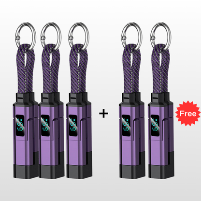 🔌 4-in-1 Oplaadkabel met Digitaal Display & Sleutelhanger – Snelladen, Knikbestendig & Compact