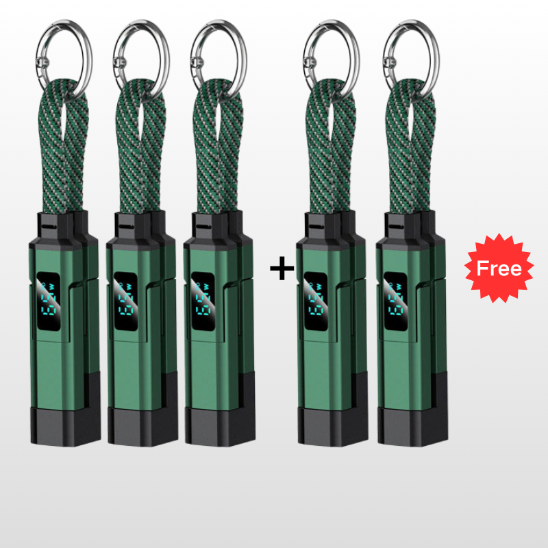 🔌 4-in-1 Oplaadkabel met Digitaal Display & Sleutelhanger – Snelladen, Knikbestendig & Compact