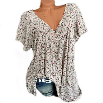 Blouse Met Voorjaarsbloemenprint – Luchtig & Kreukvrij🌸 V-hals, losvallend & ademend – Nu 76% korting, op=op!