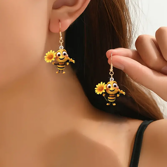 (🔥HOT SALE NOW 49% OFF) -🌻Cute Sunflower & Bee Acrylic Earrings🐝