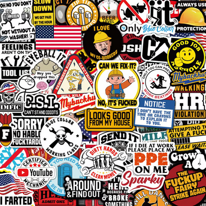 🔥150Pcs Blue Collar Funny Stickers 👷‍♂️