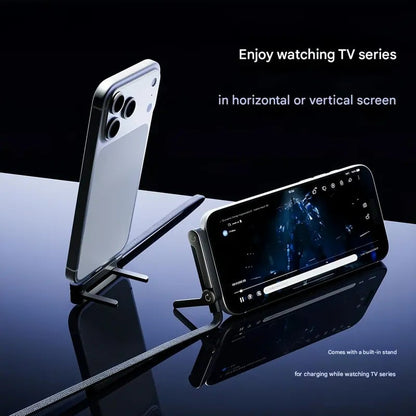 2-in-1 Braided Fast Charge Cable With Built-in Phone Stand