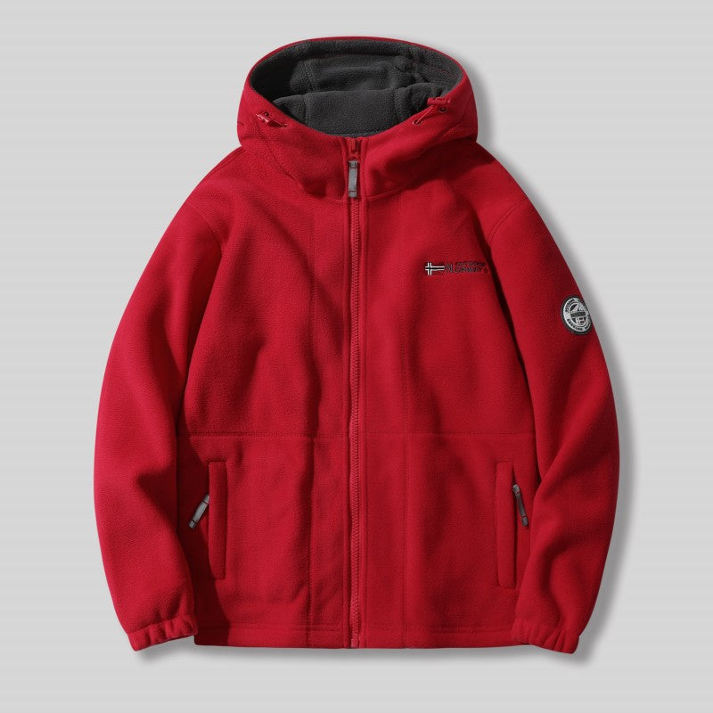 Men's Double-Faced Faux Fleece Warm Hooded Jacket