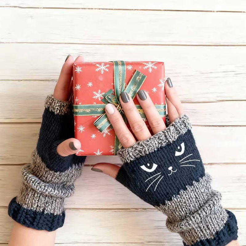 🎁Laatste dag van de aanbieding 49% KORTING🐱 Leuke gebreide kattenhandschoenen voor dames – voor warme handen en vrije vingers🧶