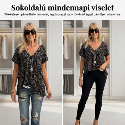 Blouse Met Voorjaarsbloemenprint – Luchtig & Kreukvrij🌸 V-hals, losvallend & ademend – Nu 76% korting, op=op!