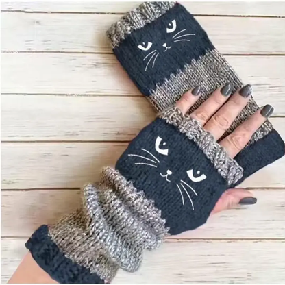 🎁Laatste dag van de aanbieding 49% KORTING🐱 Leuke gebreide kattenhandschoenen voor dames – voor warme handen en vrije vingers🧶
