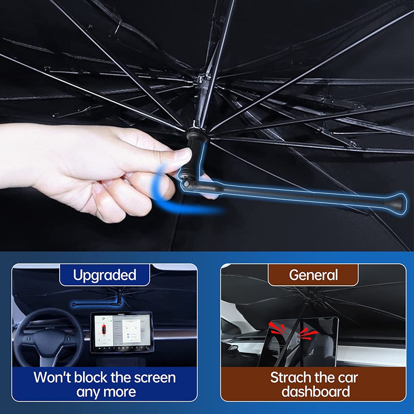 🌞 50% Korting!🔥360° Draaibare Auto Paraplu - Universeel Zonnescherm voor de Voorruit - UV-Block & Hitte-Isolatie - Krasvrij Design