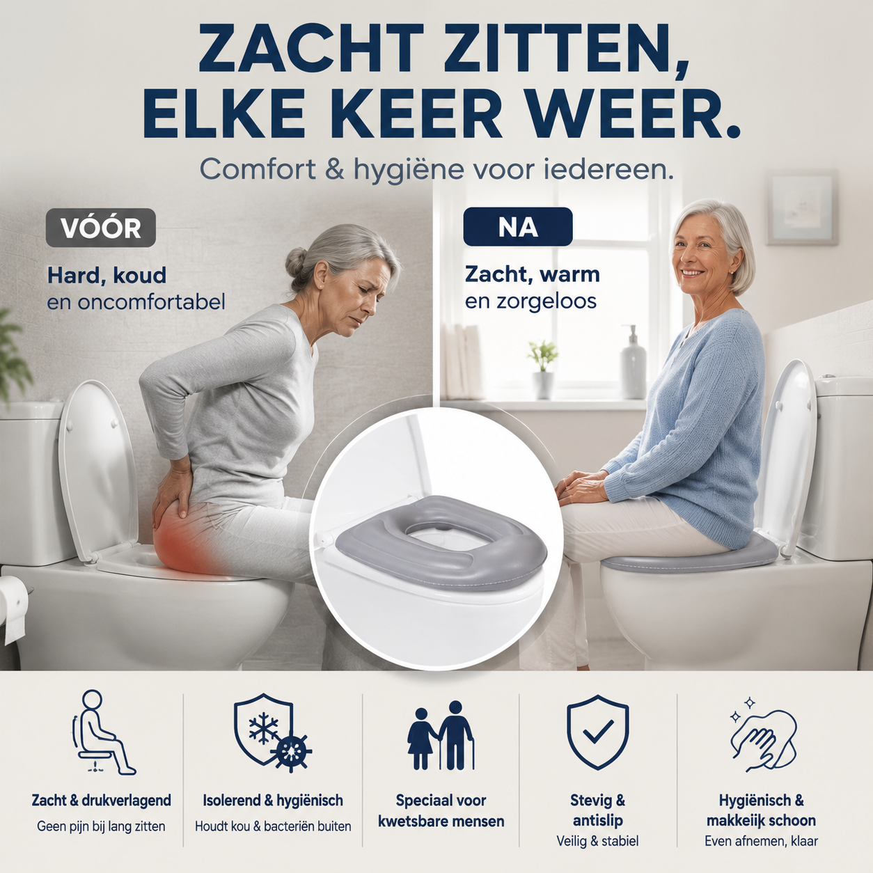 💥NIEUW 50% KORTING🚽Zacht comfortabel toiletkussen, waterdicht en eenvoudig schoon te maken, ideaal voor ouderen en zwangere vrouwen