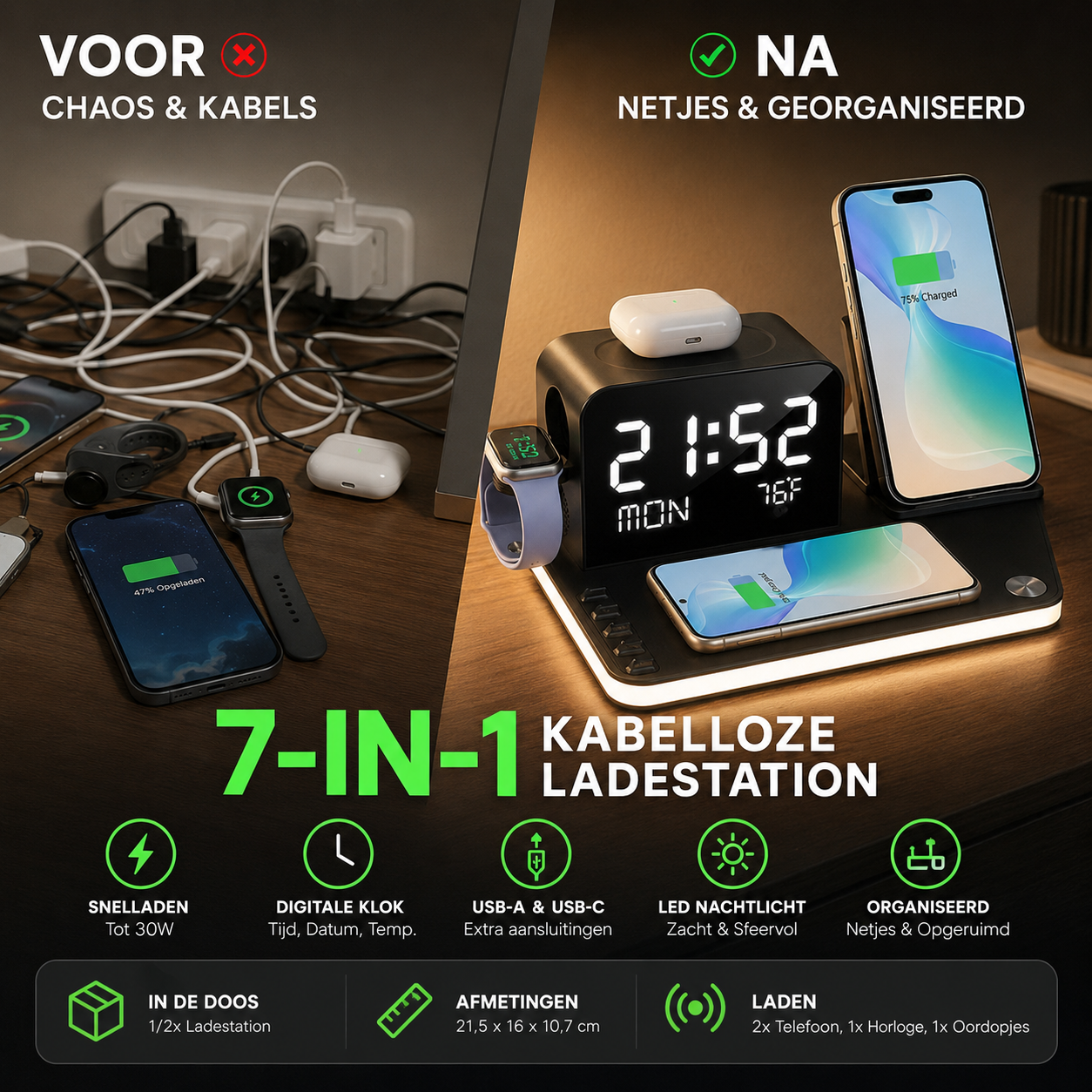 🔋50% KORTING ⚡ 7-in-1 Draadloos Laadstation – Eén Oplader voor Al je Apparaten