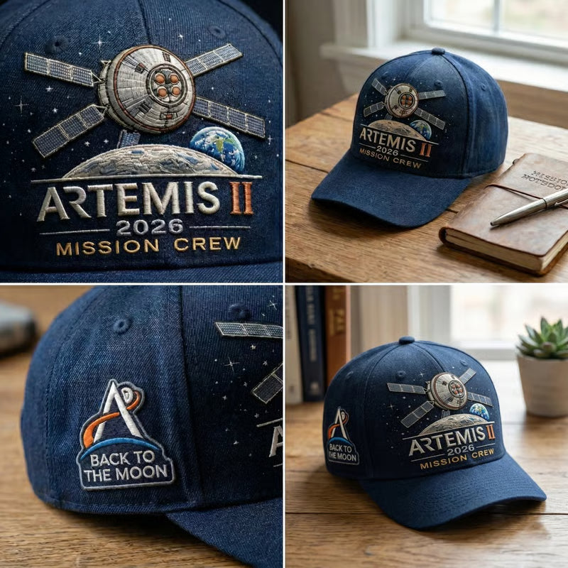 ✨Hoogwaardig handwerk, met de hand bedrukt - 🌕Herdenkingspet ter ere van de Artemis II-maanmissie