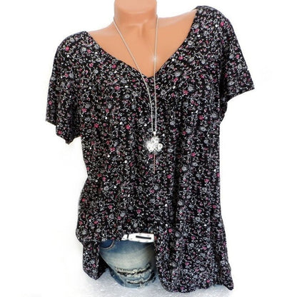 Blouse Met Voorjaarsbloemenprint – Luchtig & Kreukvrij🌸 V-hals, losvallend & ademend – Nu 76% korting, op=op!