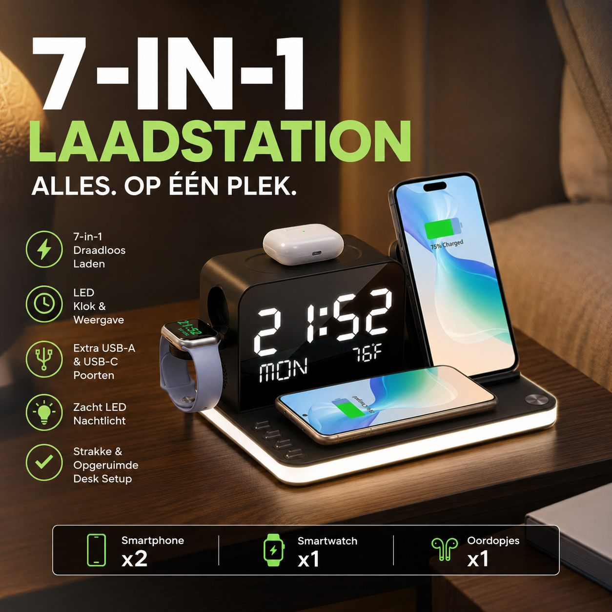 🔋50% KORTING ⚡ 7-in-1 Draadloos Laadstation – Eén Oplader voor Al je Apparaten