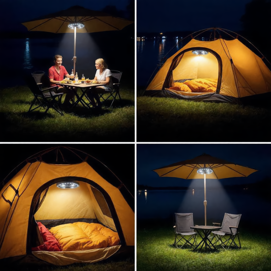 🔥50% Korting！💡 LED-Klemlamp voor parasol & stok – werkt op batterijen, 3 lichtstanden, weerbestendig – perfect voor het terras, op de camping en in de tuin