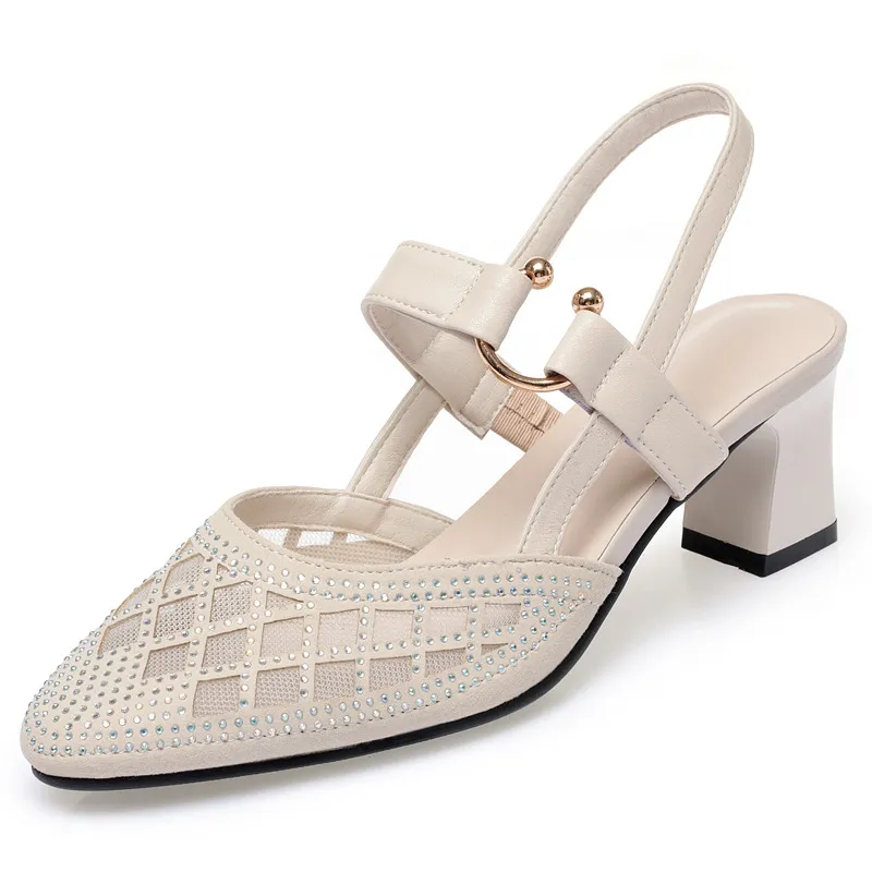 Glittering Rhinestone Block Heel Sandals