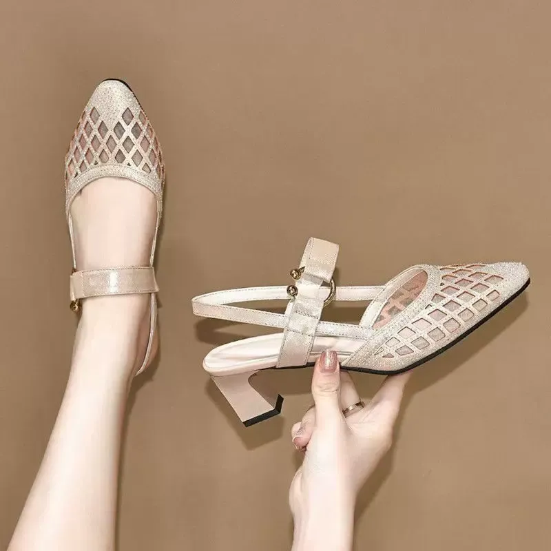 Glittering Rhinestone Block Heel Sandals