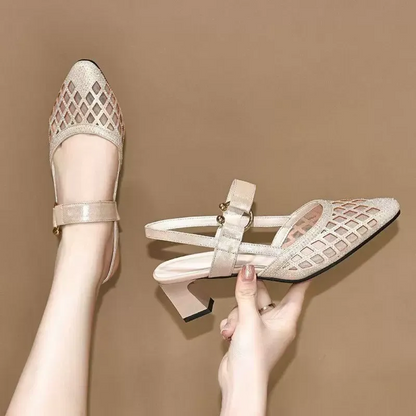 Glittering Rhinestone Block Heel Sandals