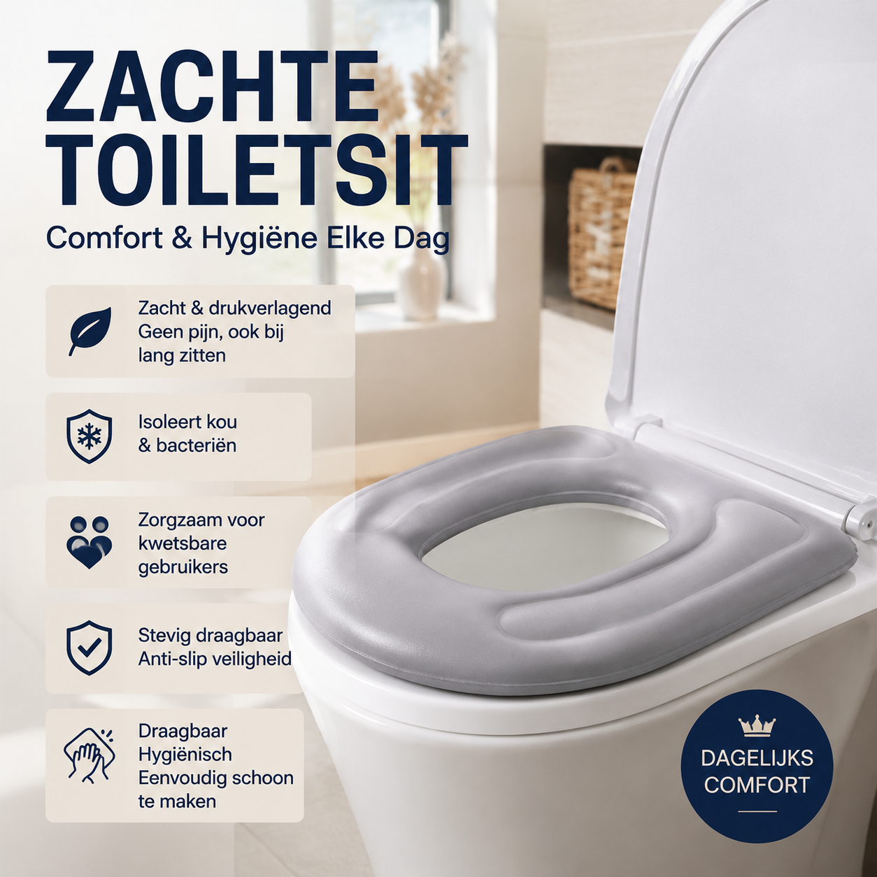 💥NIEUW 50% KORTING🚽Zacht comfortabel toiletkussen, waterdicht en eenvoudig schoon te maken, ideaal voor ouderen en zwangere vrouwen