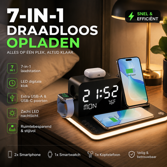 🔋50% KORTING ⚡ 7-in-1 Draadloos Laadstation – Eén Oplader voor Al je Apparaten