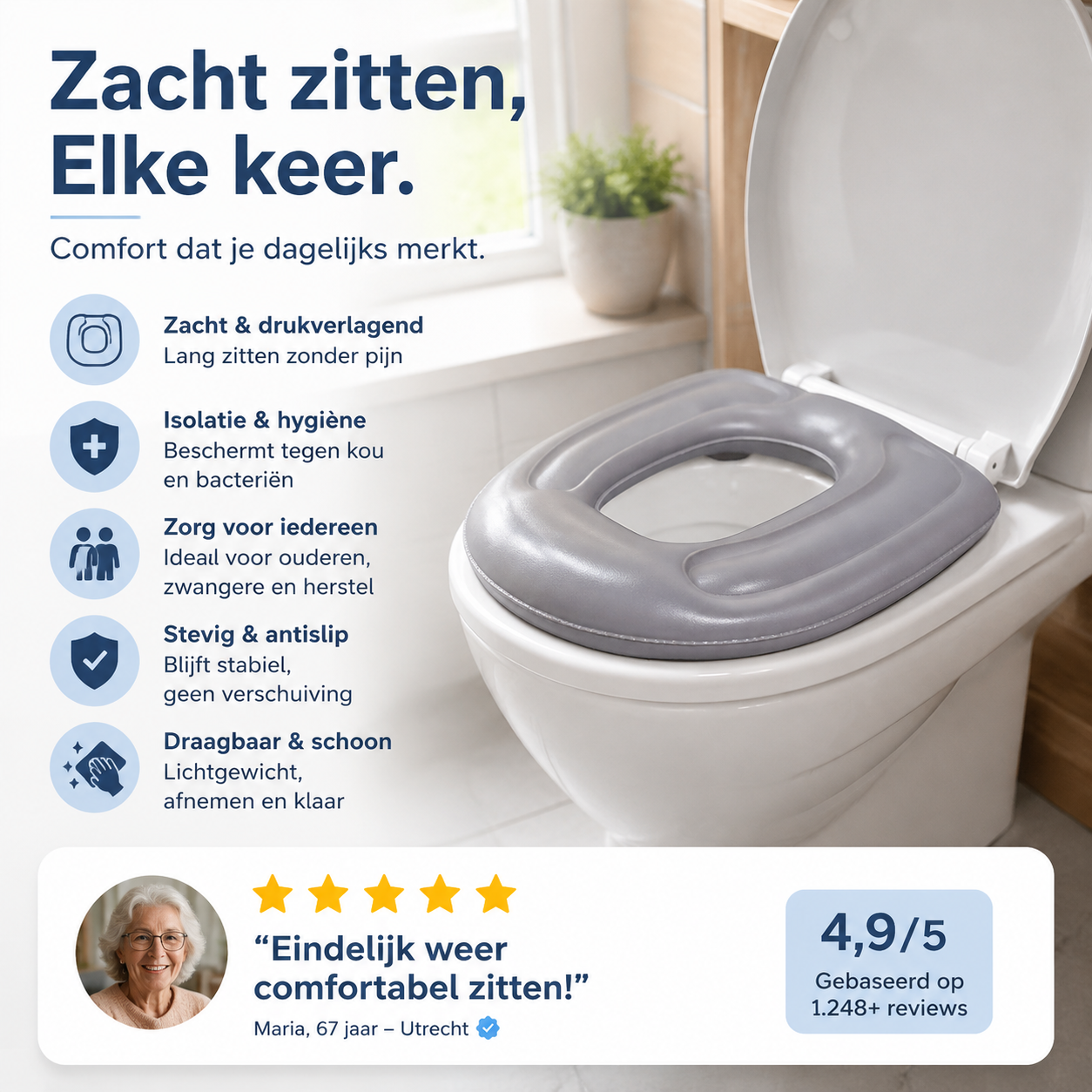 💥NIEUW 50% KORTING🚽Zacht comfortabel toiletkussen, waterdicht en eenvoudig schoon te maken, ideaal voor ouderen en zwangere vrouwen