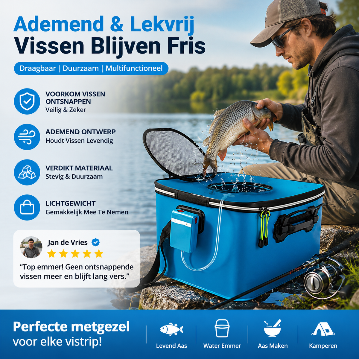 🔥Sommer-Hot-Sale 50% Rabatt🔥Opvouwbare Visemmer | Anti-Vis Sprong | 100% Waterdicht | Duurzaam & Draagbaar | Voor Wandelvissen & Kamperen
