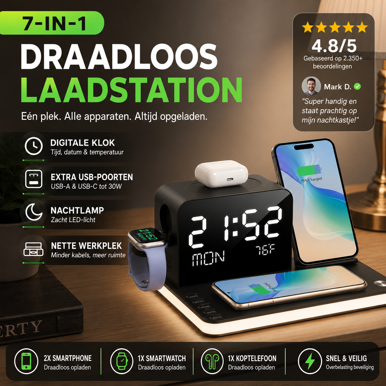 🔋50% KORTING ⚡ 7-in-1 Draadloos Laadstation – Eén Oplader voor Al je Apparaten