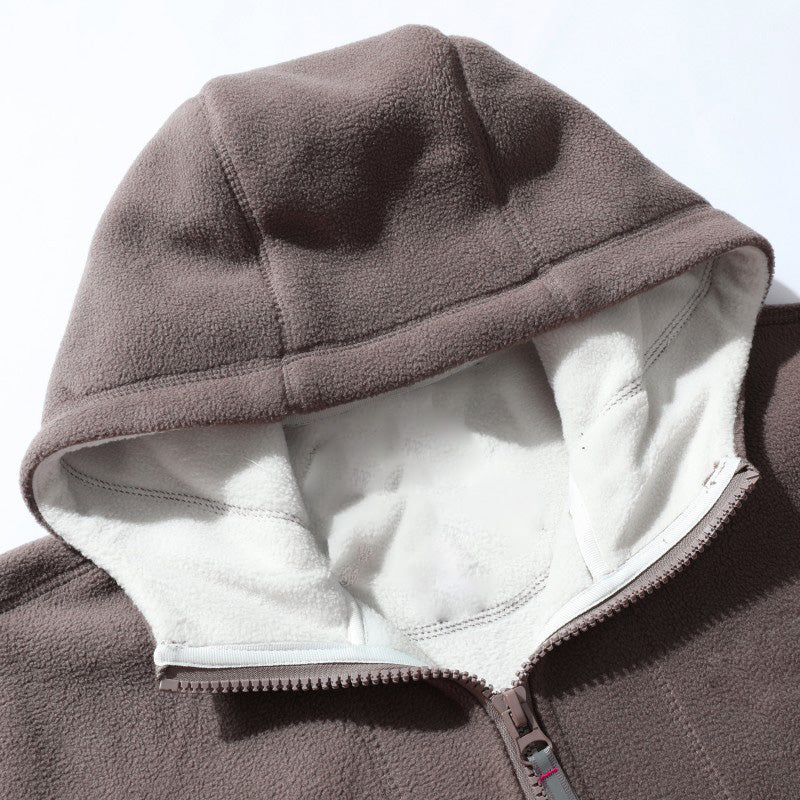 Men's Double-Faced Faux Fleece Warm Hooded Jacket