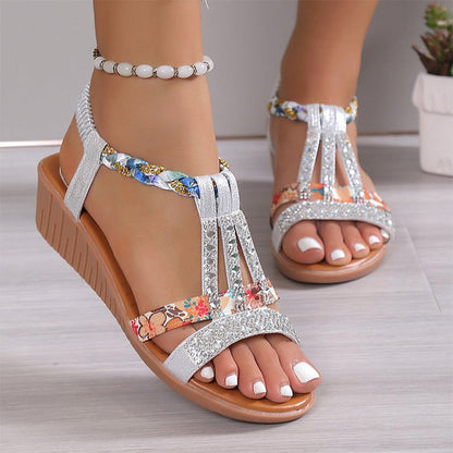 Nieuwe zomersandalen met open teen en strass voor dames