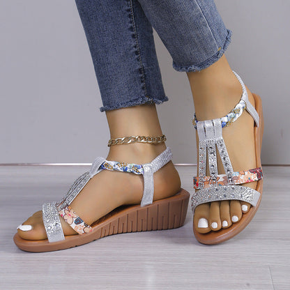 Nieuwe zomersandalen met open teen en strass voor dames