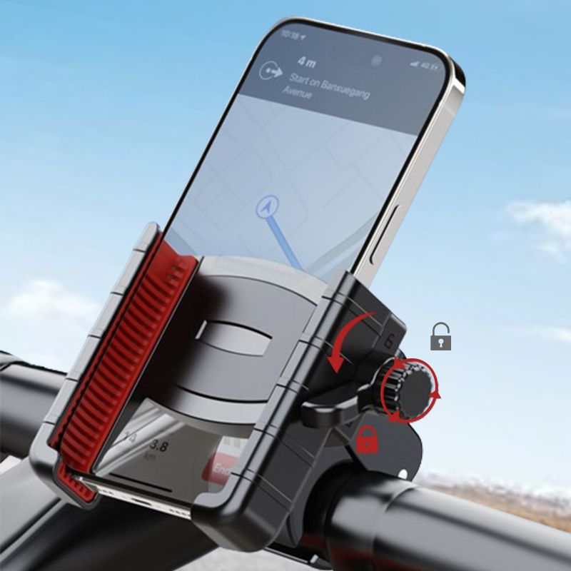 Houder voor fietstelefoon, [cameravriendelijke] houder voor motorstelefoon voor elektrische scooter, mountainbike, crossmotor en motorfiets - 360° draaibaar, geschikt voor iPhone en Android smartphones van 4,5-7,0 inch