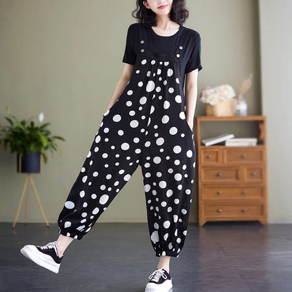 💕Ontspannen en losse tweedelige set - jumpsuit met zakken en effen t-shirt