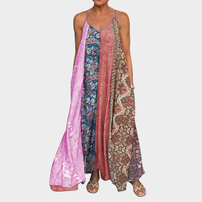 Relaxte Maxi Jurk met Spaghettibandprint voor Dames