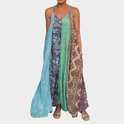 Relaxte Maxi Jurk met Spaghettibandprint voor Dames